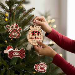 Personalized Gift for Couples - First Christmas Together Ornament, 2 Layered Wooden Design, Wedding Keepsake
