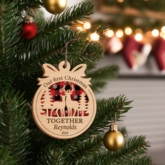Personalized Gift for Couples - First Christmas Together Ornament, 2 Layered Wooden Design, Wedding Keepsake