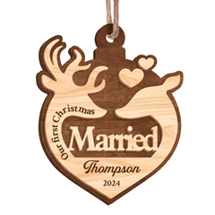 Personalized Ornament for Couple - First Christmas Married, 2 Layered Wooden Ornament, Wedding Keepsakes