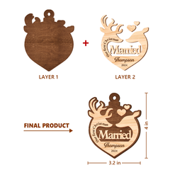 Personalized Ornament for Couple - First Christmas Married, 2 Layered Wooden Ornament, Wedding Keepsakes
