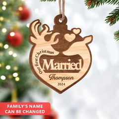 Personalized Ornament for Couple - First Christmas Married, 2 Layered Wooden Ornament, Wedding Keepsakes