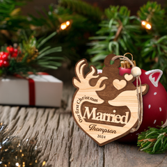 Personalized Ornament for Couple - First Christmas Married, 2 Layered Wooden Ornament, Wedding Keepsakes