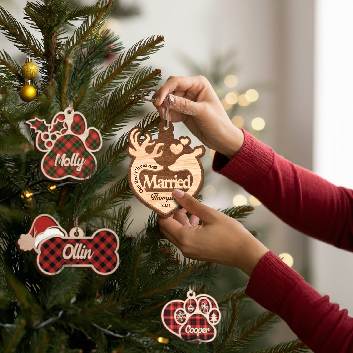 Personalized Ornament for Couple - First Christmas Married, 2 Layered Wooden Ornament, Wedding Keepsakes
