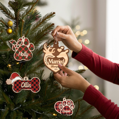 Personalized Ornament for Couple - First Christmas Married, 2 Layered Wooden Ornament, Wedding Keepsakes
