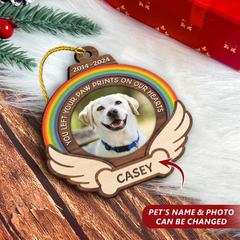 Personalized Pet Memorial Ornament, Dog Memorial 2 Layered Wooden Ornaments, Rainbow Bridge, Loss of Pet Christmas Ornaments for Dog Lovers