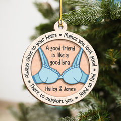 Personalized Best Friends Christmas Tree Ornament - 2 Layered Wooden Design, Custom Keepsake for Friends