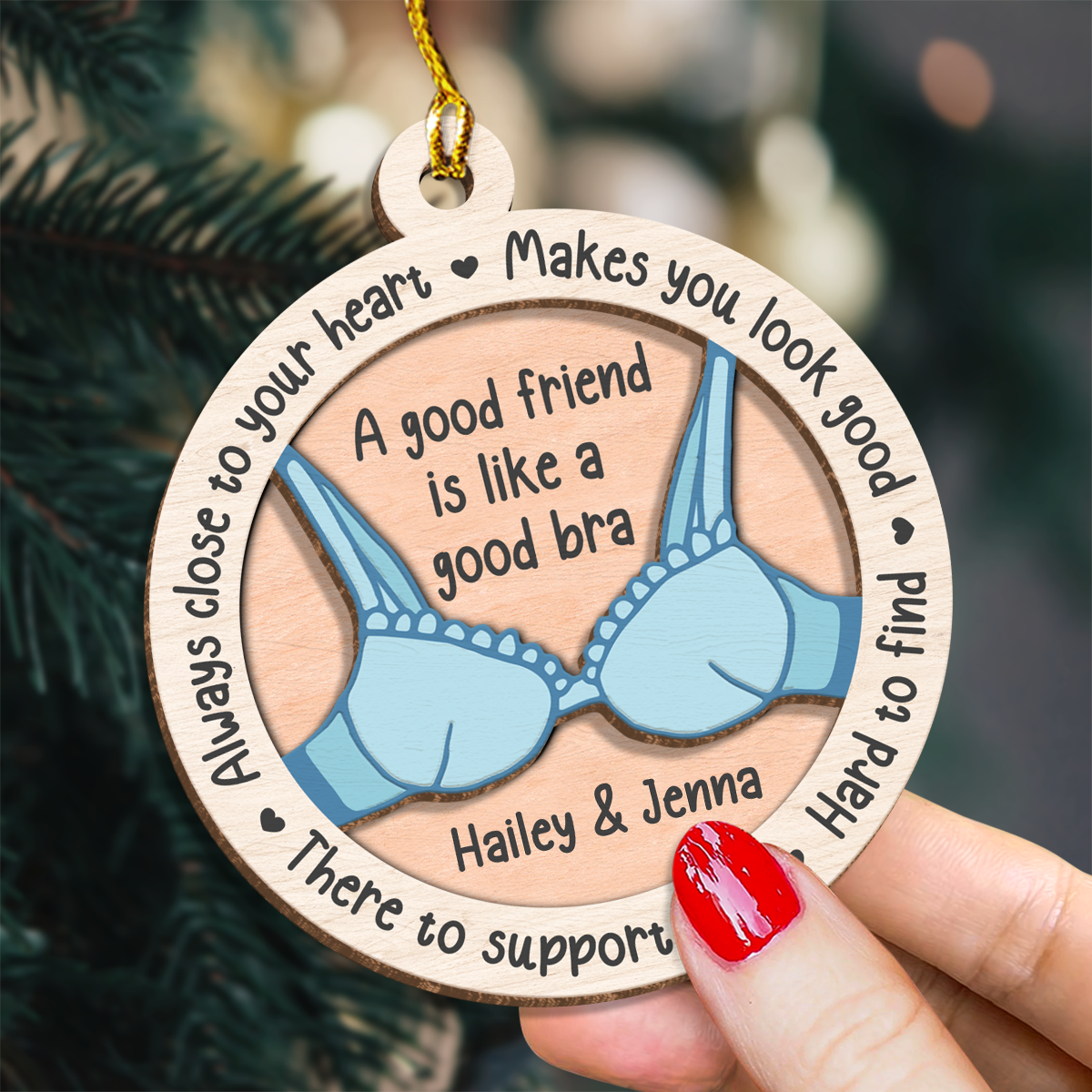 Personalized Best Friends Christmas Tree Ornament - 2 Layered Wooden Design, Custom Keepsake for Friends
