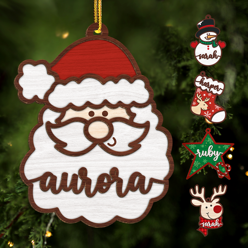 Personalized Christmas Ornament - Custom Name, 2 Layered Wooden Design, Christmas Hanging Decor Keepsake Gifts for Boys Girls Women