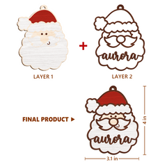 Personalized Christmas Ornament - Custom Name, 2 Layered Wooden Design, Christmas Hanging Decor Keepsake Gifts for Boys Girls Women