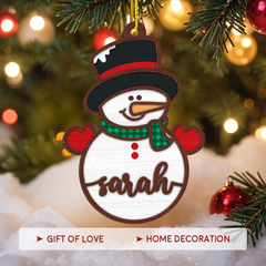 Personalized Christmas Ornament - Custom Name, 2 Layered Wooden Design, Christmas Hanging Decor Keepsake Gifts for Boys Girls Women
