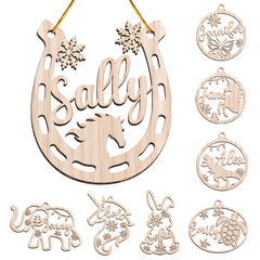 Personalized Animals Christmas Ornament - Custom Name Cut-out Wooden Ornament, Gift for Horse Rabbit Butterfly Unicorn Dinosaur Turtle Elephant Lovers