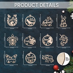 Personalized Animals Christmas Ornament - Custom Name Cut-out Wooden Ornament, Gift for Horse Rabbit Butterfly Unicorn Dinosaur Turtle Elephant Lovers
