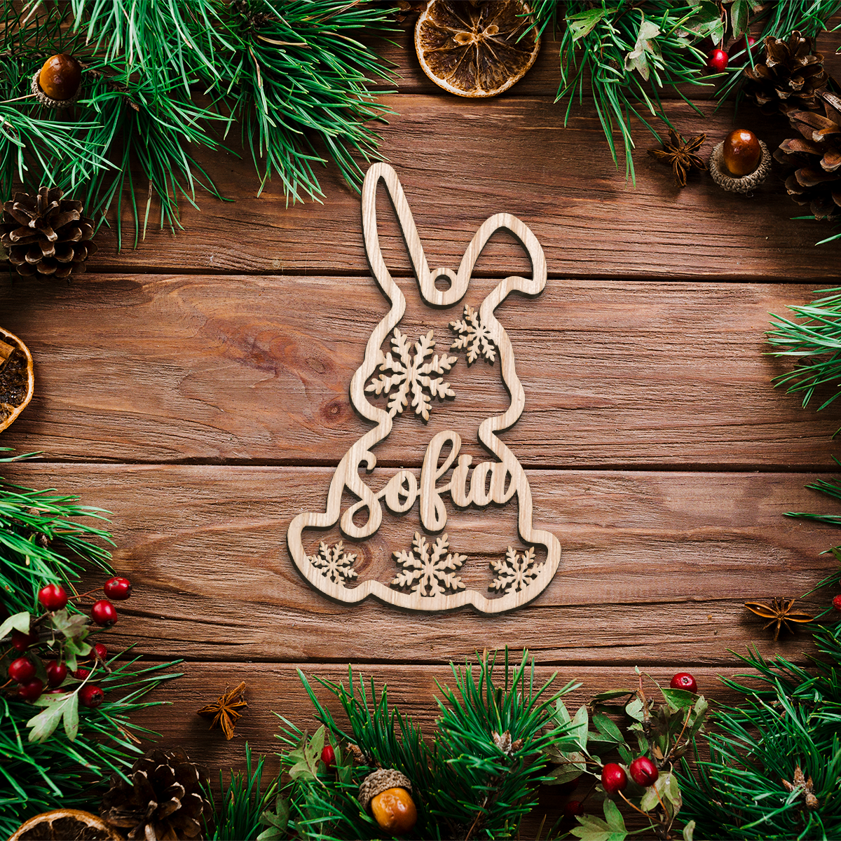 Personalized Animals Christmas Ornament - Custom Name Cut-out Wooden Ornament, Gift for Horse Rabbit Butterfly Unicorn Dinosaur Turtle Elephant Lovers