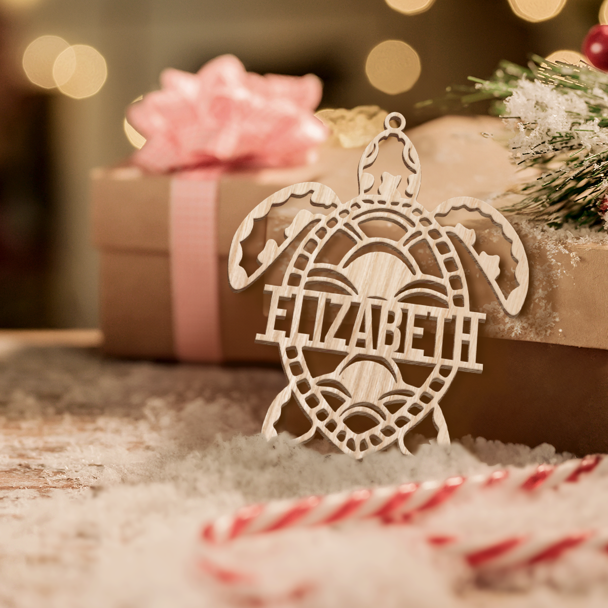 Personalized Animals Christmas Ornament - Custom Name Cut-out Wooden Ornament, Gift for Horse Rabbit Butterfly Unicorn Dinosaur Turtle Elephant Lovers