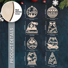 Personalized Christmas Ornament - Customized Name Cut-out Wooden Ornament, Christmas Decoration Gift for Family Men Women Friends Boy Girl Couple