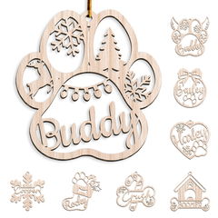 Personalized Dogs Christmas Ornament - Customized Dog Name Cut-out Wooden Ornament, Custom Dogs Name Ornaments, Gift Idea for Dog Lovers Pet Owners