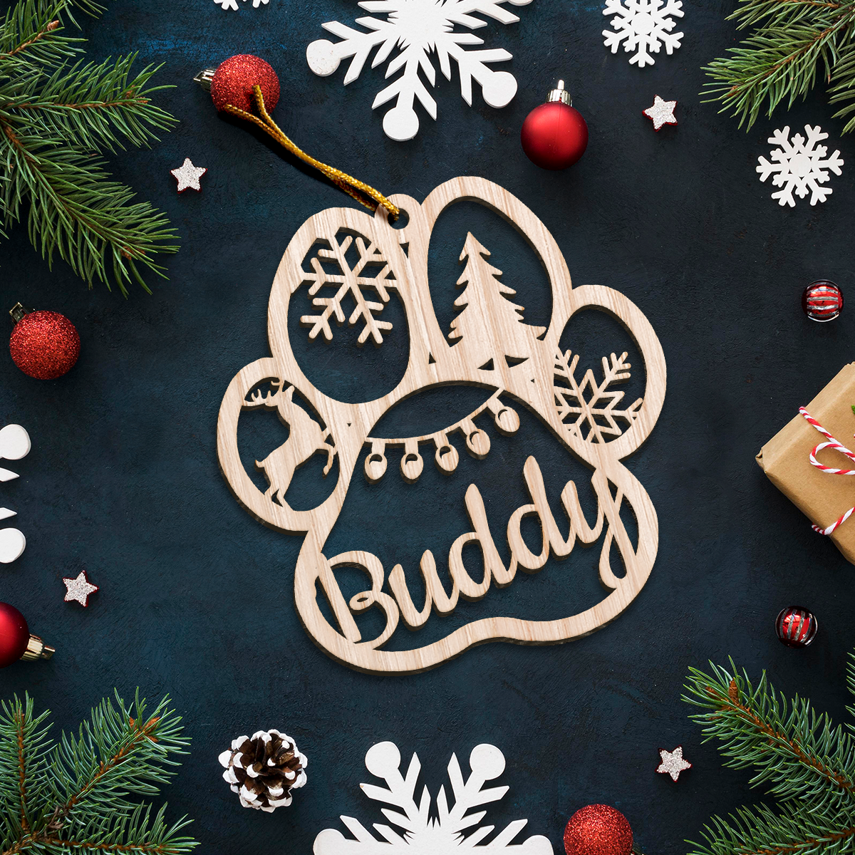 Personalized Dogs Christmas Ornament - Customized Dog Name Cut-out Wooden Ornament, Custom Dogs Name Ornaments, Gift Idea for Dog Lovers Pet Owners