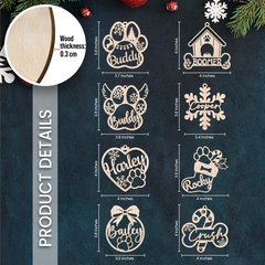 Personalized Dogs Christmas Ornament - Customized Dog Name Cut-out Wooden Ornament, Custom Dogs Name Ornaments, Gift Idea for Dog Lovers Pet Owners