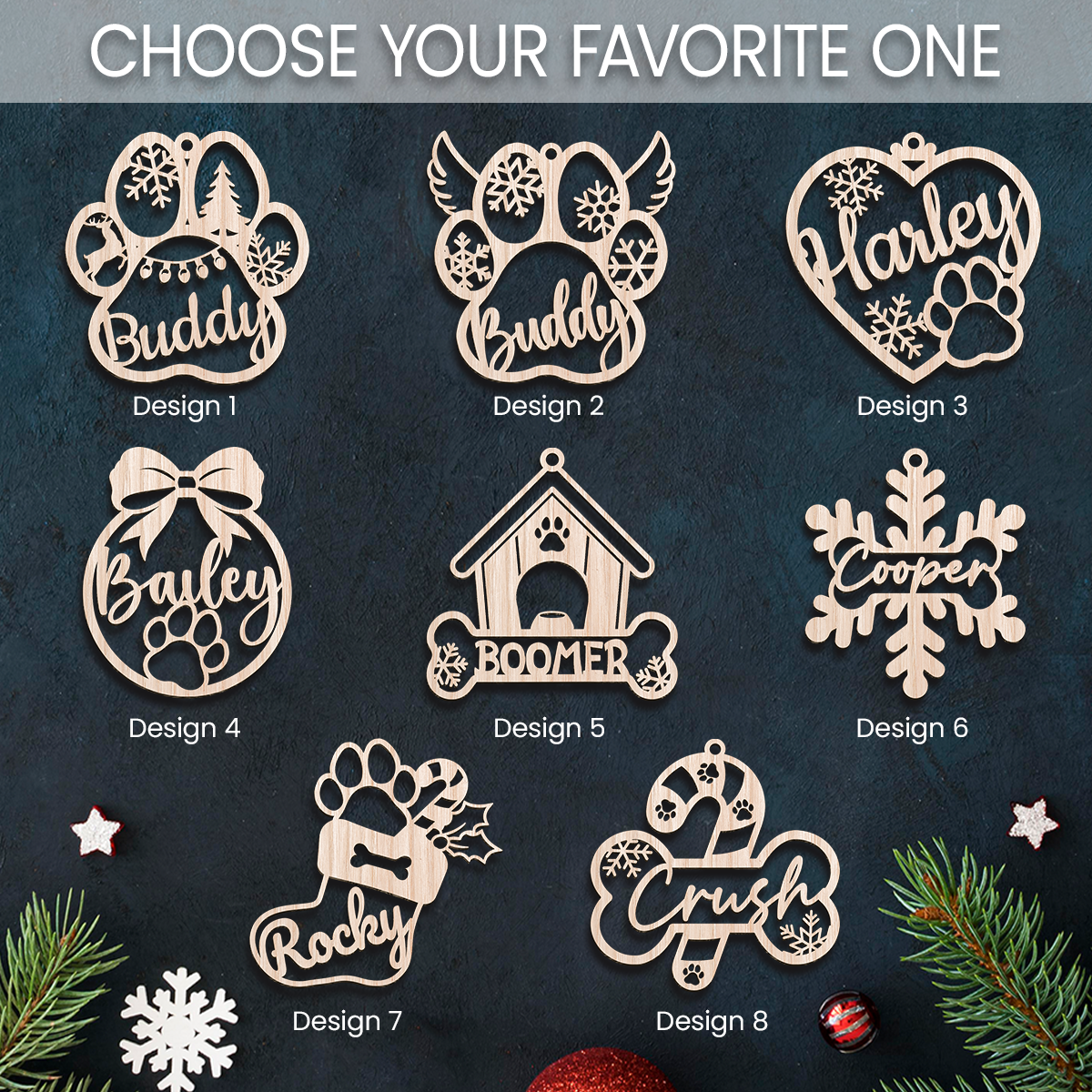 Personalized Dogs Christmas Ornament - Customized Dog Name Cut-out Wooden Ornament, Custom Dogs Name Ornaments, Gift Idea for Dog Lovers Pet Owners