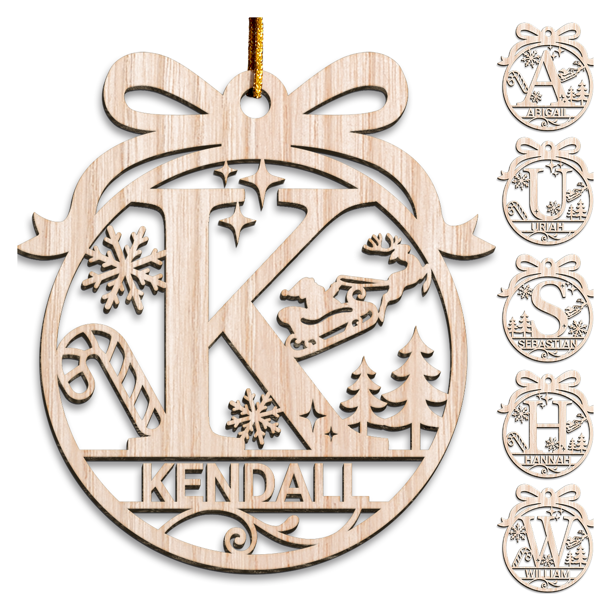 Personalized Monogram Christmas Ornament - Customized Initial Letter Cut-out Wooden Ornament, Alphabet Customized Gift for Women Men Friends Family