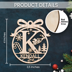 Personalized Monogram Christmas Ornament - Customized Initial Letter Cut-out Wooden Ornament, Alphabet Customized Gift for Women Men Friends Family