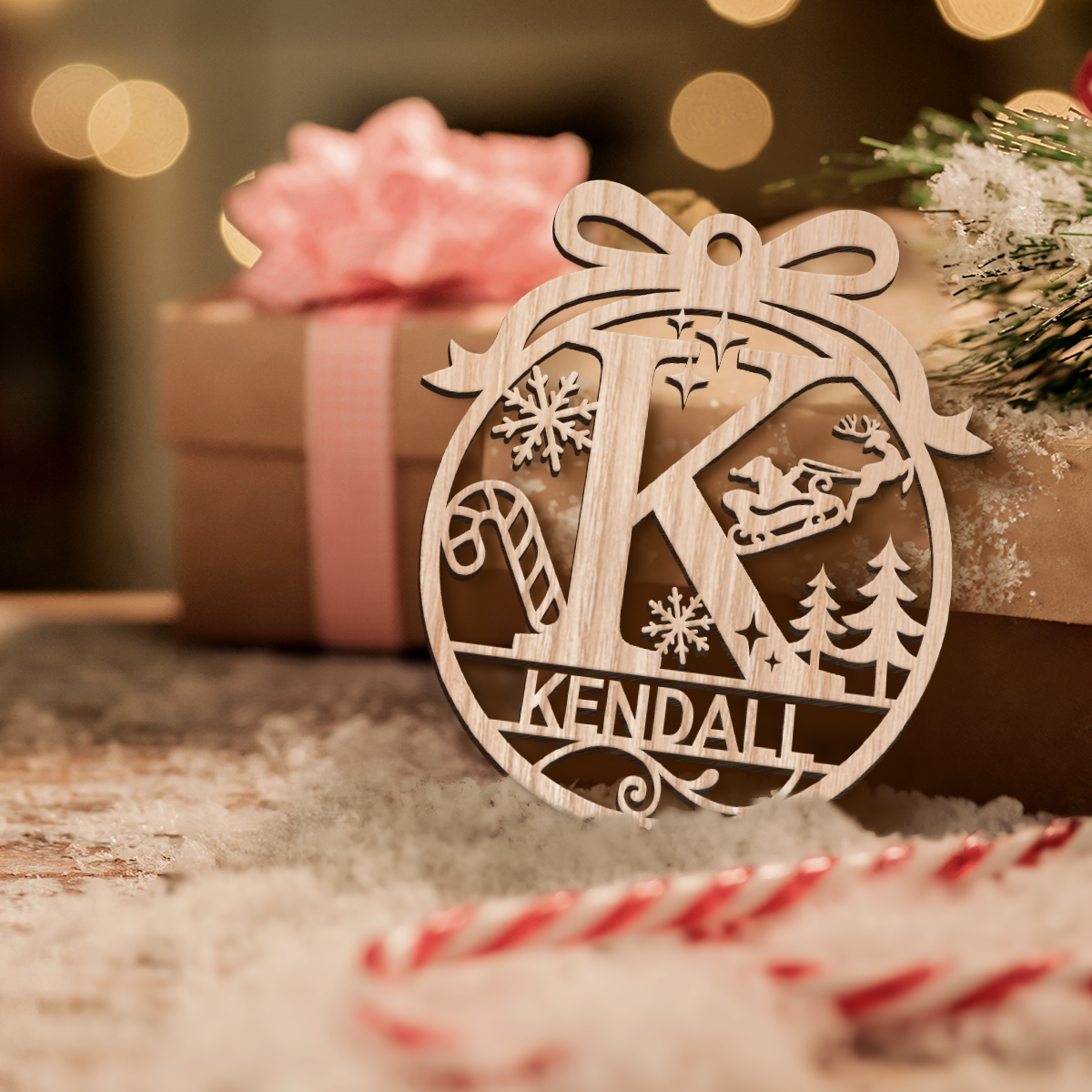 Personalized Monogram Christmas Ornament - Customized Initial Letter Cut-out Wooden Ornament, Alphabet Customized Gift for Women Men Friends Family