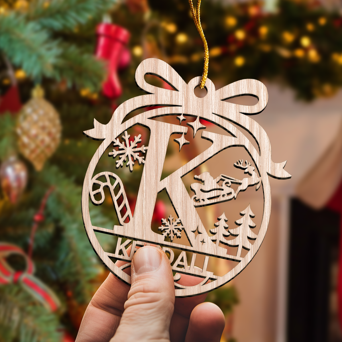 Personalized Monogram Christmas Ornament - Customized Initial Letter Cut-out Wooden Ornament, Alphabet Customized Gift for Women Men Friends Family