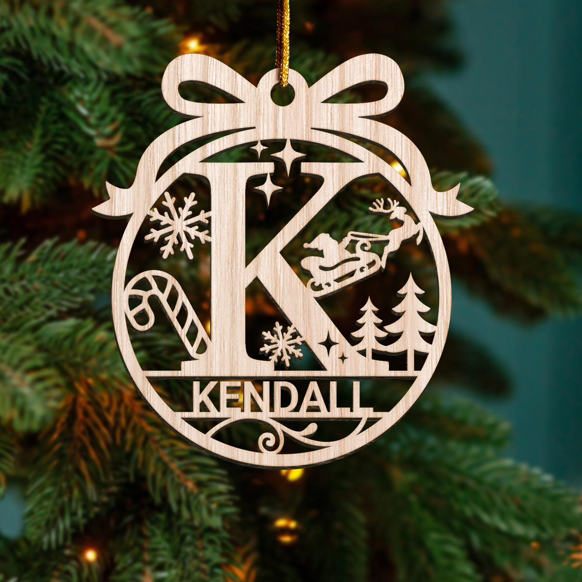 Personalized Monogram Christmas Ornament - Customized Initial Letter Cut-out Wooden Ornament, Alphabet Customized Gift for Women Men Friends Family