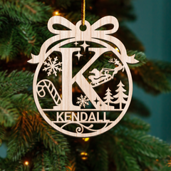 Personalized Monogram Christmas Ornament - Customized Initial Letter Cut-out Wooden Ornament, Alphabet Customized Gift for Women Men Friends Family