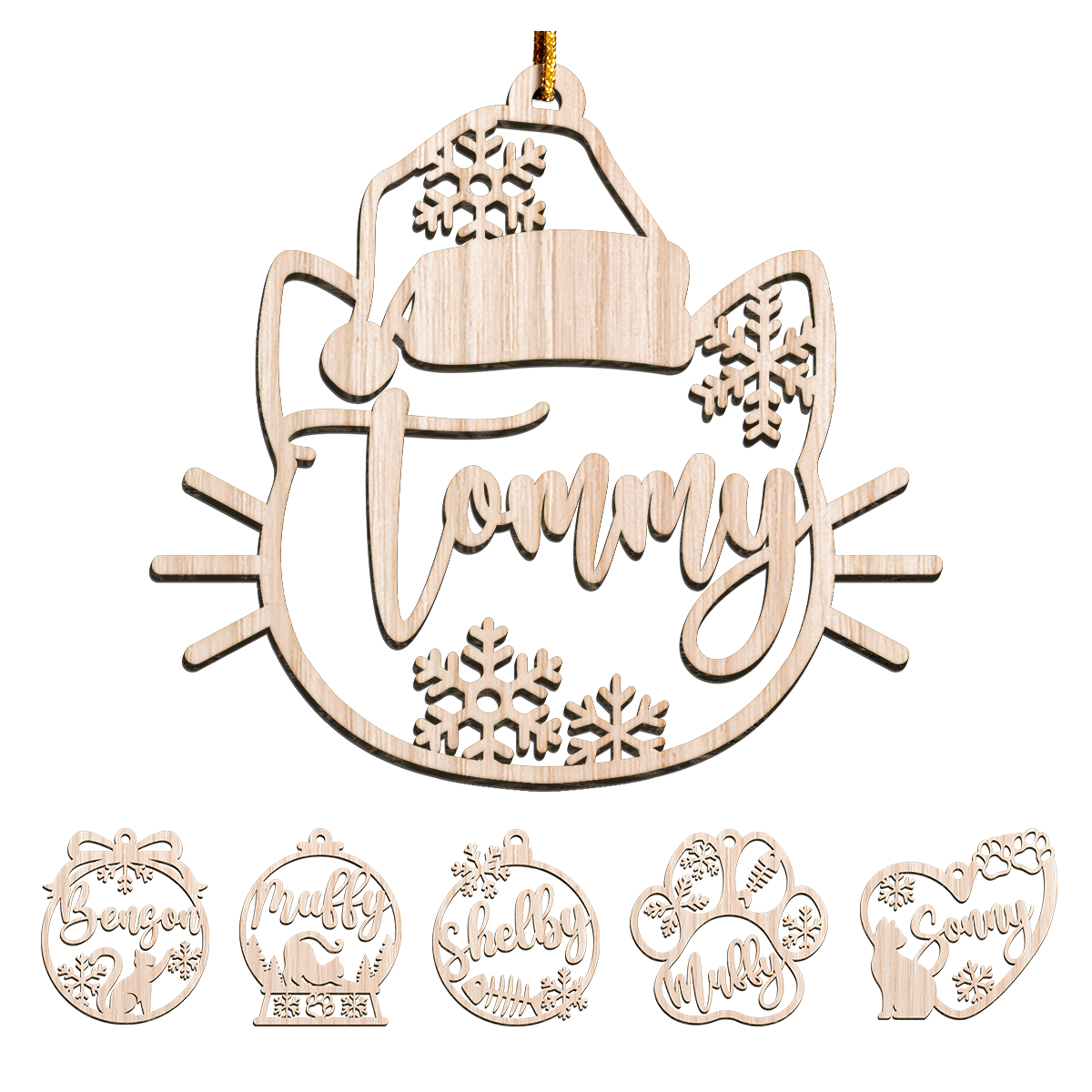 Personalized Cats Christmas Ornament - Customized Cat Name Cut-out Wooden Ornament, Gift Idea for Cat Lovers Pet Owners, Decoration Gift Wood Hanging Ornaments