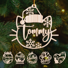 Personalized Cats Christmas Ornament - Customized Cat Name Cut-out Wooden Ornament, Gift Idea for Cat Lovers Pet Owners, Decoration Gift Wood Hanging Ornaments