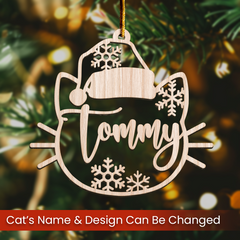 Personalized Cats Christmas Ornament - Customized Cat Name Cut-out Wooden Ornament, Gift Idea for Cat Lovers Pet Owners, Decoration Gift Wood Hanging Ornaments