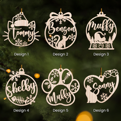 Personalized Cats Christmas Ornament - Customized Cat Name Cut-out Wooden Ornament, Gift Idea for Cat Lovers Pet Owners, Decoration Gift Wood Hanging Ornaments