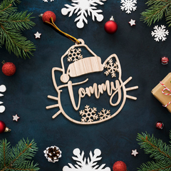Personalized Cats Christmas Ornament - Customized Cat Name Cut-out Wooden Ornament, Gift Idea for Cat Lovers Pet Owners, Decoration Gift Wood Hanging Ornaments