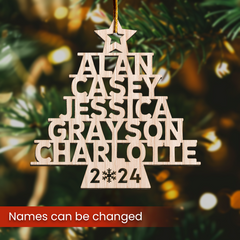 Personalized Family Christmas Ornament - Custom Names Cut-out Wooden Ornament, Christmas Thanksgiving Gifts for Family Grandparents Mom Dad Men Women