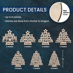 Personalized Family Christmas Ornament - Custom Names Cut-out Wooden Ornament, Christmas Thanksgiving Gifts for Family Grandparents Mom Dad Men Women