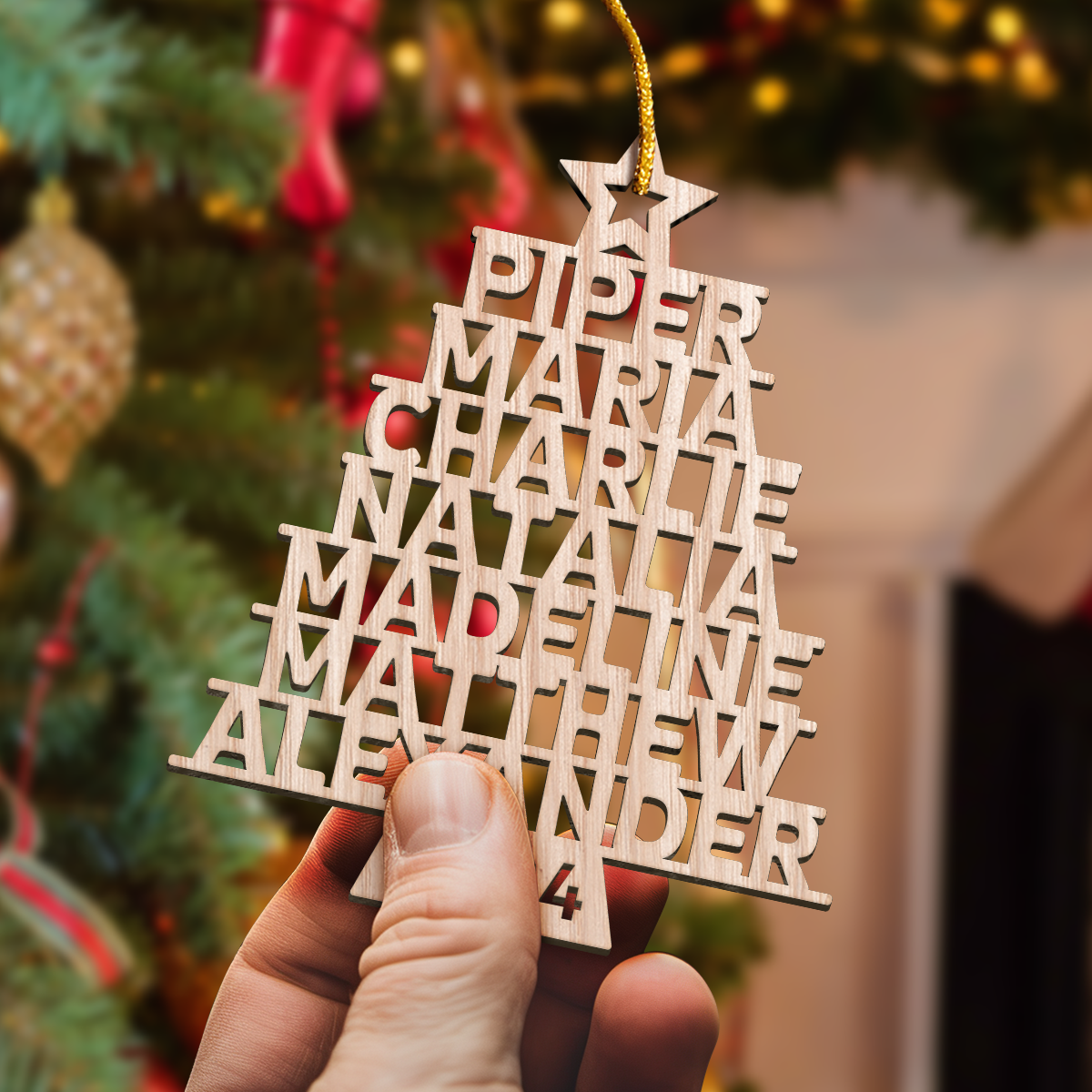 Personalized Family Christmas Ornament - Custom Names Cut-out Wooden Ornament, Christmas Thanksgiving Gifts for Family Grandparents Mom Dad Men Women