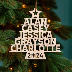 Personalized Family Christmas Ornament - Custom Names Cut-out Wooden Ornament, Christmas Thanksgiving Gifts for Family Grandparents Mom Dad Men Women