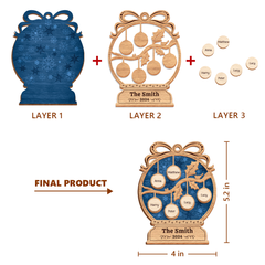 Personalized Family Ornament - Customized Name 3 Layered Wooden Ornament, Gift Ideas for Friends Men Women, Christmas Hanging Decor