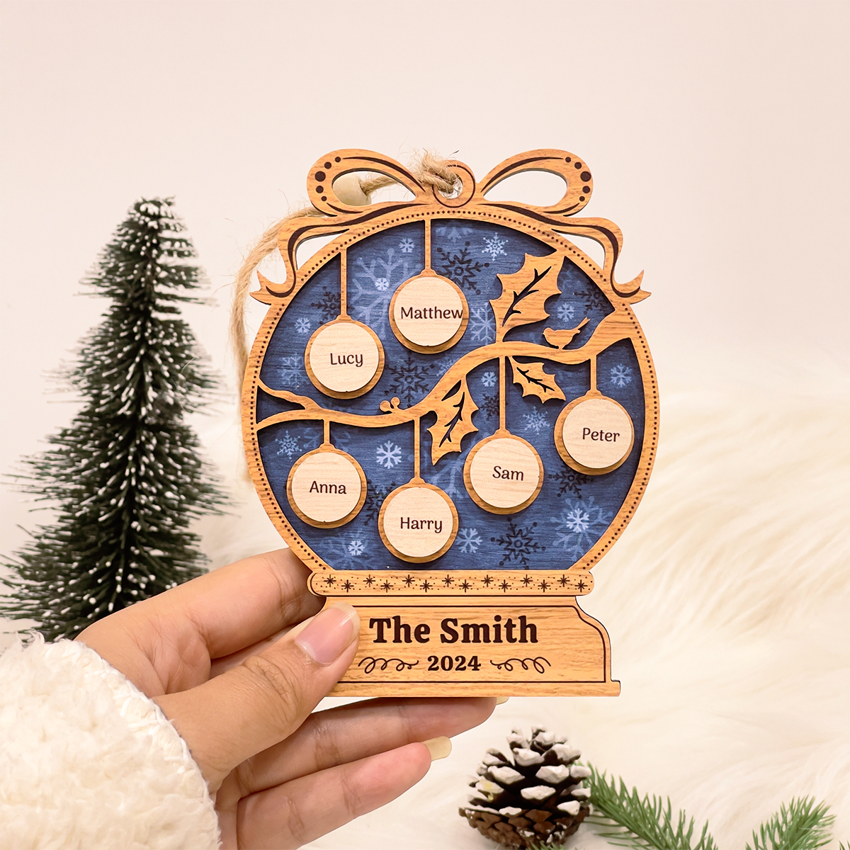 Personalized Family Ornament - Customized Name 3 Layered Wooden Ornament, Gift Ideas for Friends Men Women, Christmas Hanging Decor