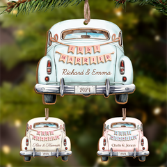 Personalized First Christmas Married Ornament - Customized Names 3 Layered Wooden Ornament, Newlywed Christmas Ornament, Gifts For Couple Bride Groom