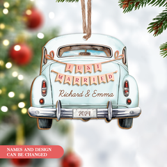 Personalized First Christmas Married Ornament - Customized Names 3 Layered Wooden Ornament, Newlywed Christmas Ornament, Gifts For Couple Bride Groom