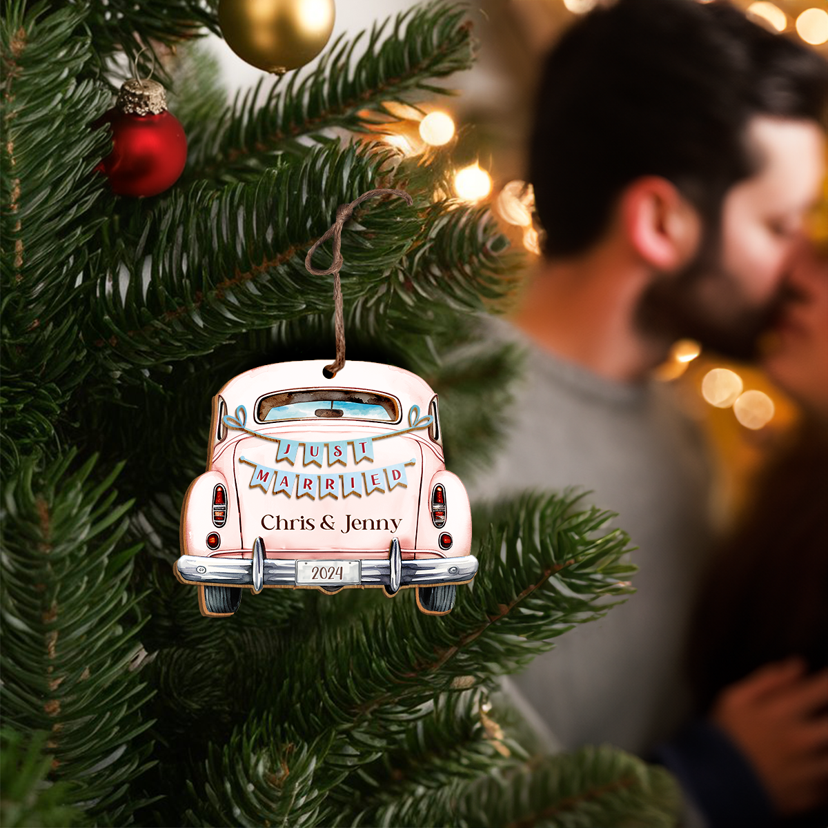 Personalized First Christmas Married Ornament - Customized Names 3 Layered Wooden Ornament, Newlywed Christmas Ornament, Gifts For Couple Bride Groom