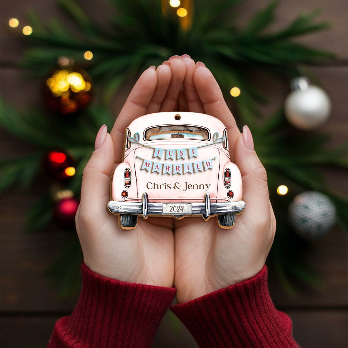 Personalized First Christmas Married Ornament - Customized Names 3 Layered Wooden Ornament, Newlywed Christmas Ornament, Gifts For Couple Bride Groom