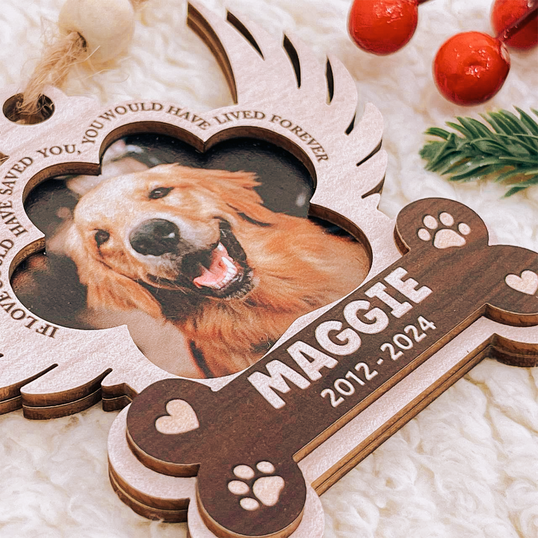 Personalized Pet Memorial Ornament, Dog Memorial 3 Layered Wooden Ornament, Sympathy Gifts Christmas Ornaments for Dog Lovers