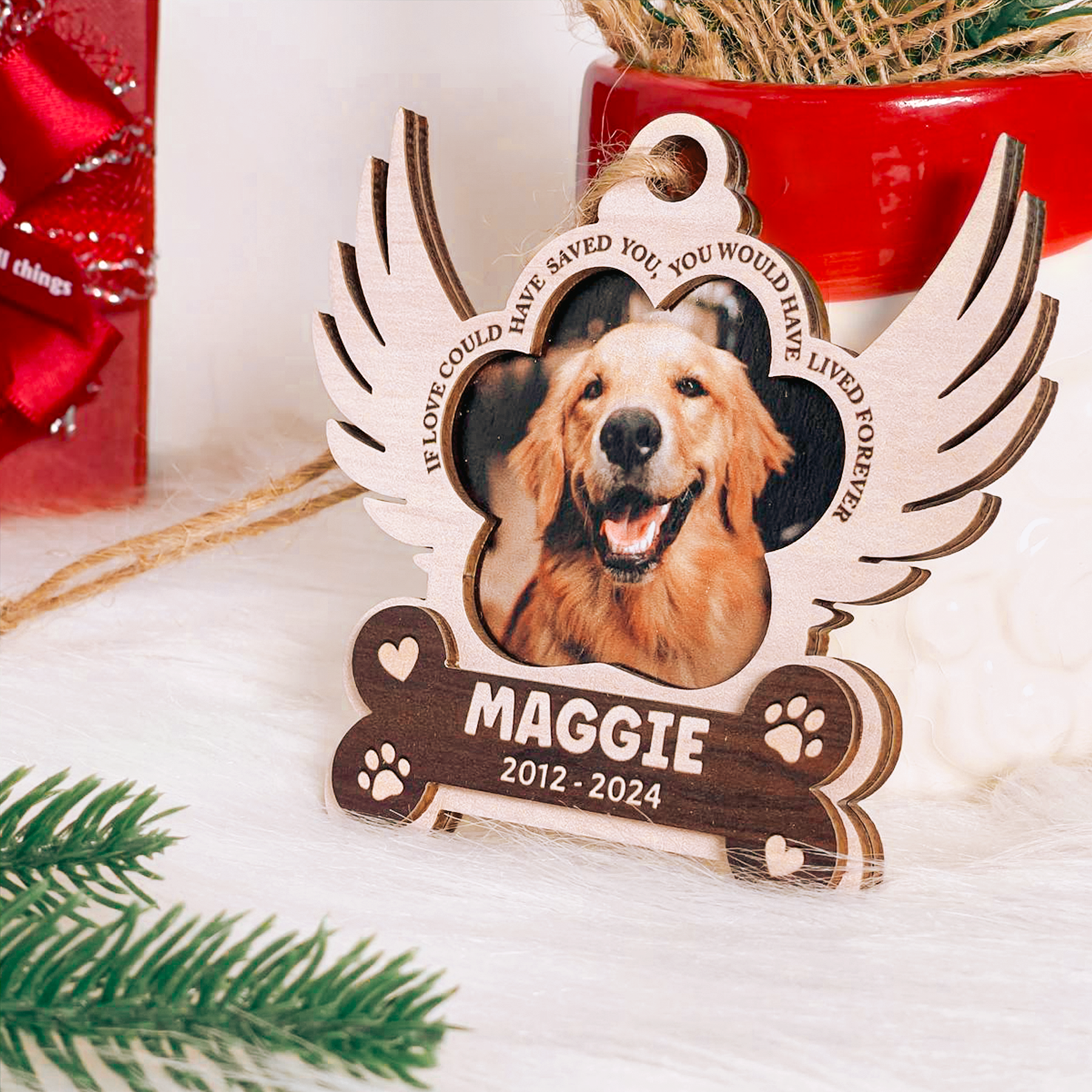 Personalized Pet Memorial Ornament, Dog Memorial 3 Layered Wooden Ornament, Sympathy Gifts Christmas Ornaments for Dog Lovers