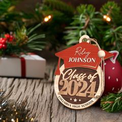 Personalized Graduation Ornament - Custom 3 Layered Wooden Ornament, Congrats Graduate Ornaments, Gifts Ideas for Boys Girls High School College Class