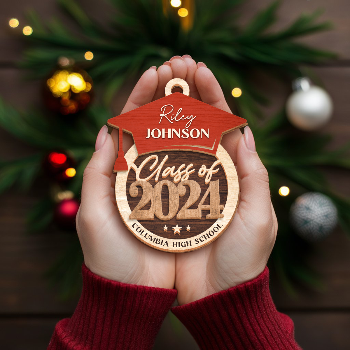 Personalized Graduation Ornament - Custom 3 Layered Wooden Ornament, Congrats Graduate Ornaments, Gifts Ideas for Boys Girls High School College Class