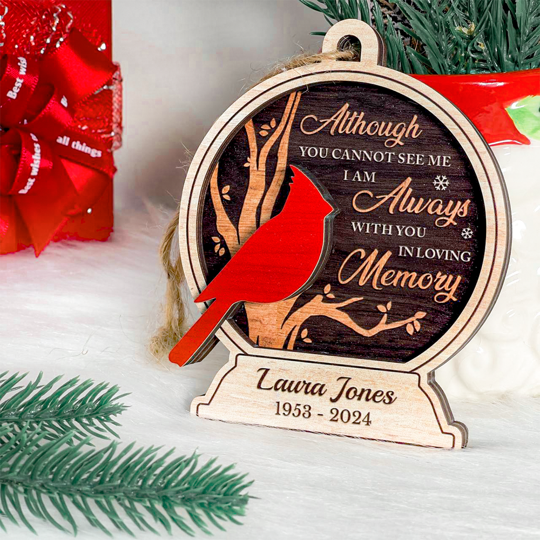 Personalized Human Memorial Ornament - Custom 3 Layered Wooden Ornament, Bereavement Sympathy Gifts for Loss of Loved One, Remembrance of Loss Dad Mom