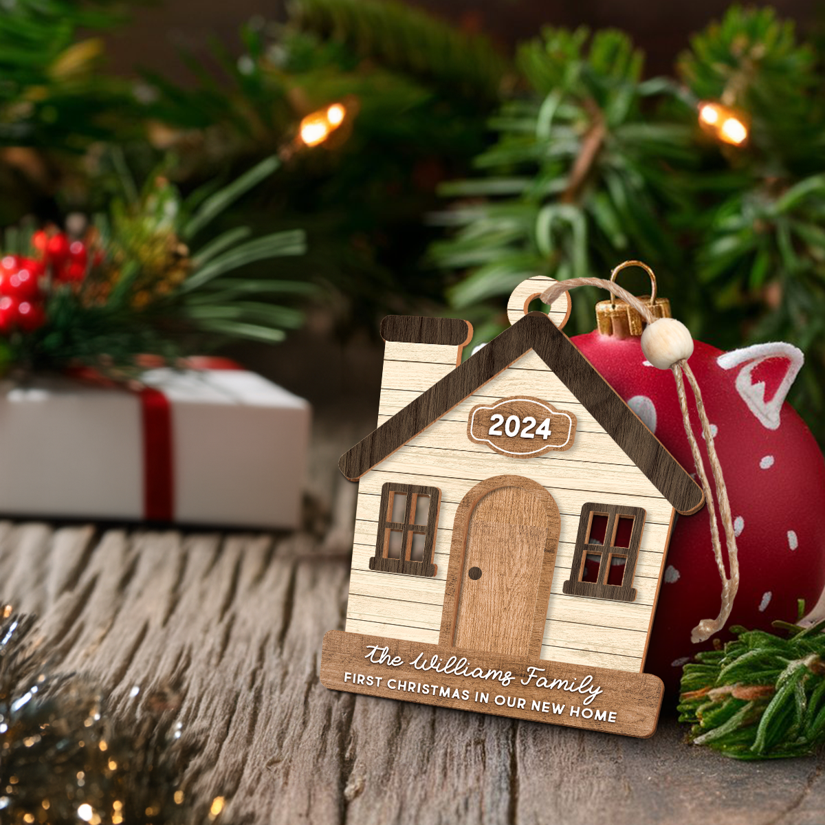 Personalized New Home Ornament - Customized 3 Layered Wooden Ornament, First Christmas in New Home Ornament, Housewarming Gifts for Couple Friend